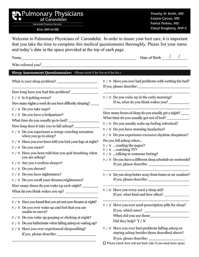 Pulmonary Physicians of Carondelet - New Patient Forms Design